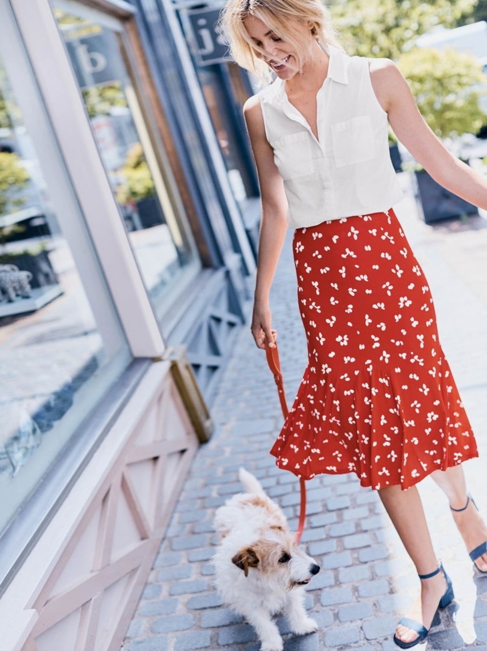 Boden Red Floral Midi Skirt High Rise Flare Romantic Cottagecore Size 12